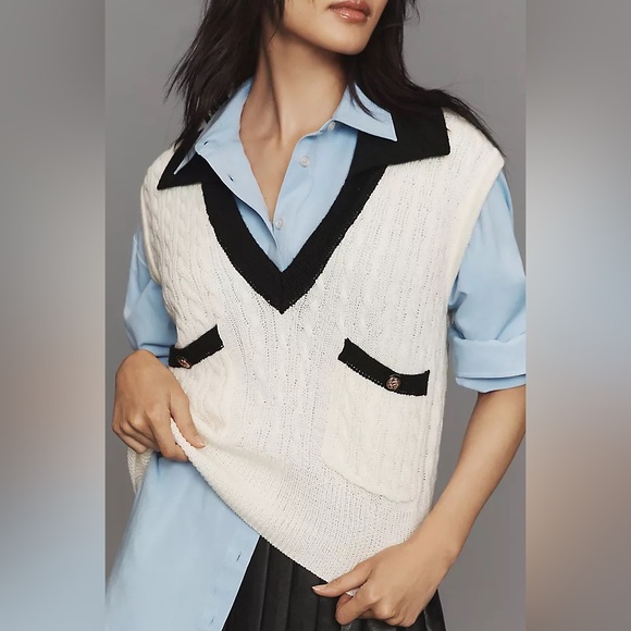 bishop + young Sweaters - ANTHROPOLOGIE Bishop + Young Cable Knit Black and White Sweater Vest NWOT Medium